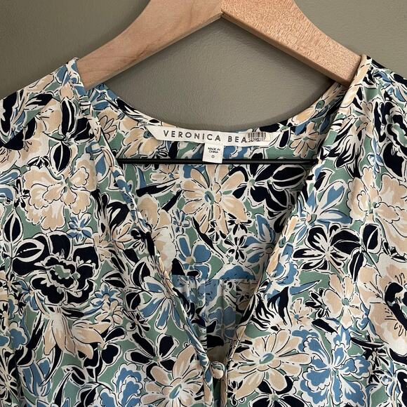 Veronica Beard Riggins Dress Blue Sz 0 Silk Floral Blouson Flouncy Ruffles Chic‎ - Picture 7 of 16